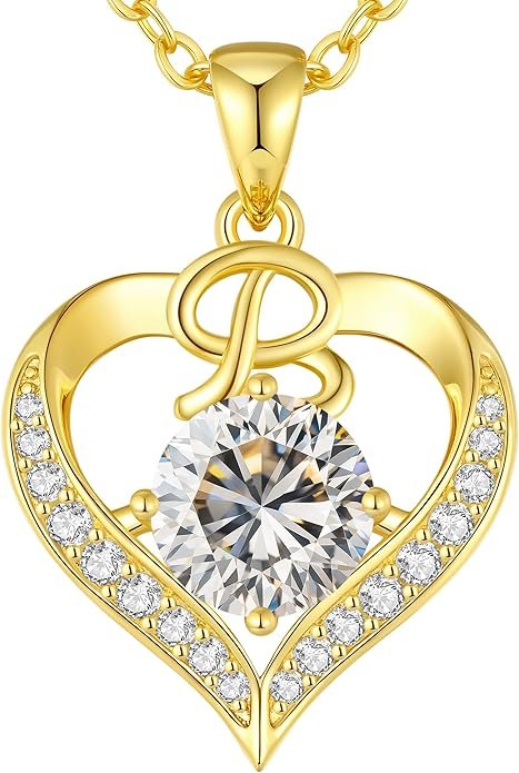 18K Gold Plated Initial Love Heart 2 Carat Moissanite Necklaces for Women 925 Sterling Silver Jewelry Christmas Anniversary Birthday Present Gifts for Wife Lady Girlfriend Her