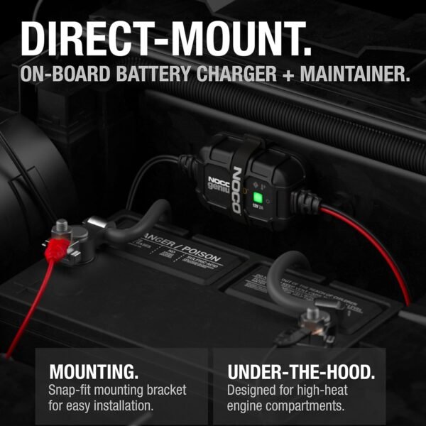 GENIUS2D: 2A 12V Smart Onboard Battery Charger - Direct-Mount Automatic Maintainer, Trickle Charger & Desulfator with Overcharge Protection & Temperature Compensation – for Lead-Acid Batteries