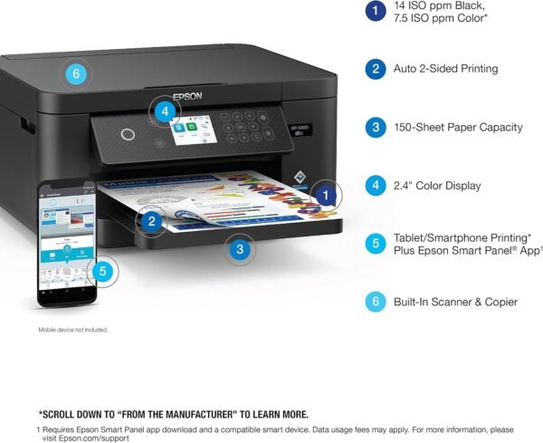 81grkALQQkL._AC_SL1500_ Epson Expression Home XP-5200 Wireless Color All-in-One Printer with Scan Copy, Automatic 2-Sided Printing, Borderless Photos, 150-Sheet Paper Tray and 2.4" Colorfull Display - Black