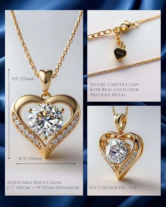 81q545y2IaL._AC_SX569_ Gold Moissanite Necklace for Women – 2- 3 Carat Moissanite Pendant Necklace - Expensive Jewelry Gift for Anniversary Birthday - Jewelry for Wife from Husband