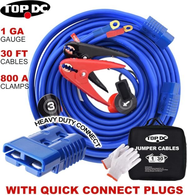 umper Cables,1 Gauge 30 Feet 800A Booster Cables with UL-Listed Clamps, Heavy Duty Automotive Quick Connect Booster Cables for Car, SUV and Trucks with Carry Bag