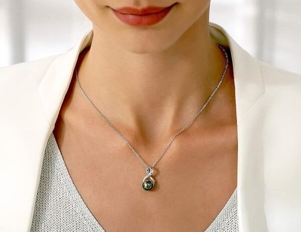 Infinity Top Grade AAA Tahitian Black Pearl Pendant Necklace 18K Gold Over Sterling - Birthday Anniversary Jewelry Gifts for Women Wife Mom Daughter