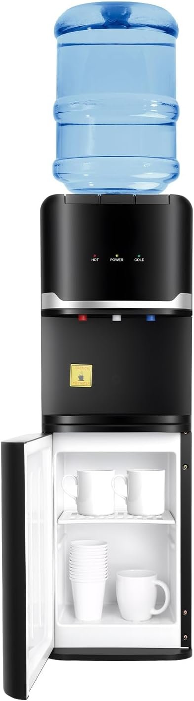 Water Dispenser for 5 Gallon Bottle, Top Loading Water Dispenser with LED Display/Child Safety Lock/Anti-Dry, Water Cooler Dispenser for 5 Gallon Bottle for Bedroom, Living Room, Office