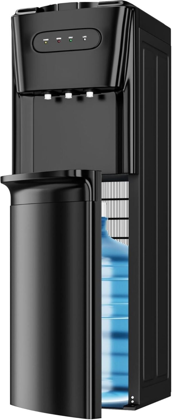 Bottom Loading Water Cooler Dispenser for 3 or 5 Gallon Bottles - Water Dispenser with Hot, Room & Cold Spouts, LED Display with Empty Bottle Alert, Child Safety Lock, Raven Black