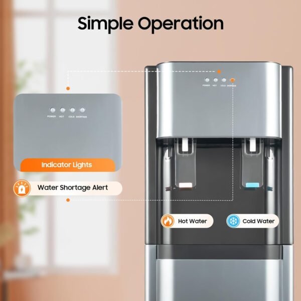 Bottom Loading Water Dispenser for 5 Gallon Bottle, 620W Powerful Hot & Cold Water Cooler with Safety Lock, Freestanding for Home, Office, Dorm (Dark Gray)