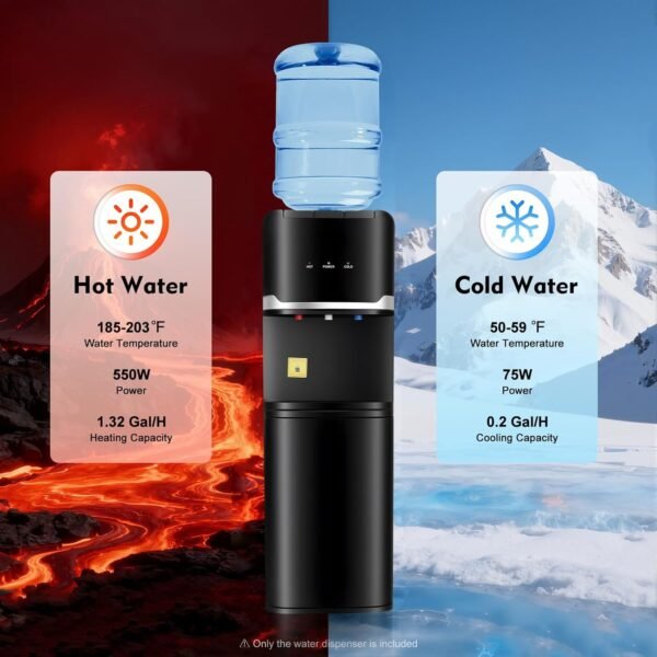 Water Dispenser for 5 Gallon Bottle, Top Loading Water Dispenser with LED Display/Child Safety Lock/Anti-Dry, Water Cooler Dispenser for 5 Gallon Bottle for Bedroom, Living Room, Office