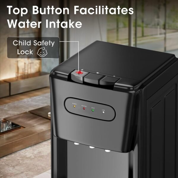 Bottom Loading Water Cooler Dispenser for 3 or 5 Gallon Bottles - Water Dispenser with Hot, Room & Cold Spouts, LED Display with Empty Bottle Alert, Child Safety Lock, Raven Black