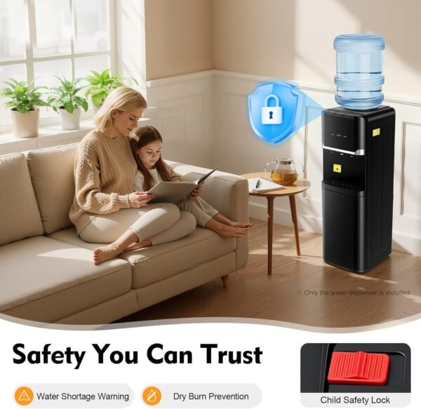 Water Dispenser for 5 Gallon Bottle, Top Loading Water Dispenser with LED Display/Child Safety Lock/Anti-Dry, Water Cooler Dispenser for 5 Gallon Bottle for Bedroom, Living Room, Office