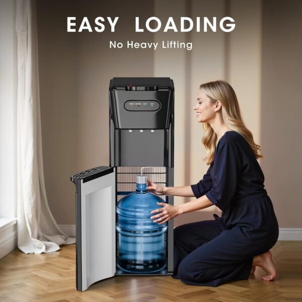Bottom Loading Water Cooler Dispenser for 3 or 5 Gallon Bottles - Water Dispenser with Hot, Room & Cold Spouts, LED Display with Empty Bottle Alert, Child Safety Lock, Raven Black