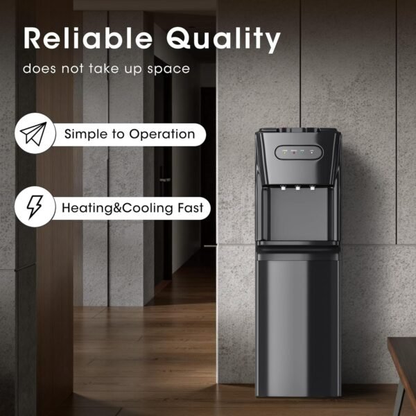 Bottom Loading Water Cooler Dispenser for 3 or 5 Gallon Bottles - Water Dispenser with Hot, Room & Cold Spouts, LED Display with Empty Bottle Alert, Child Safety Lock, Raven Black